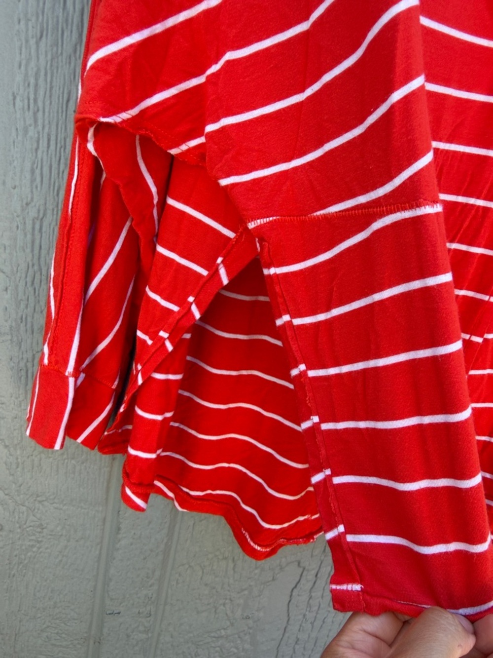 Free People We The Free Cant Fool Me Red Striped V-Neck Oversized Top - Picture 7 of 12